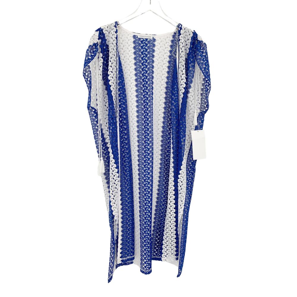 FORTUNE Swimwear Cover Up One Size Ruched Shoulder Midi Kimono Blue - Picture 5 of 7